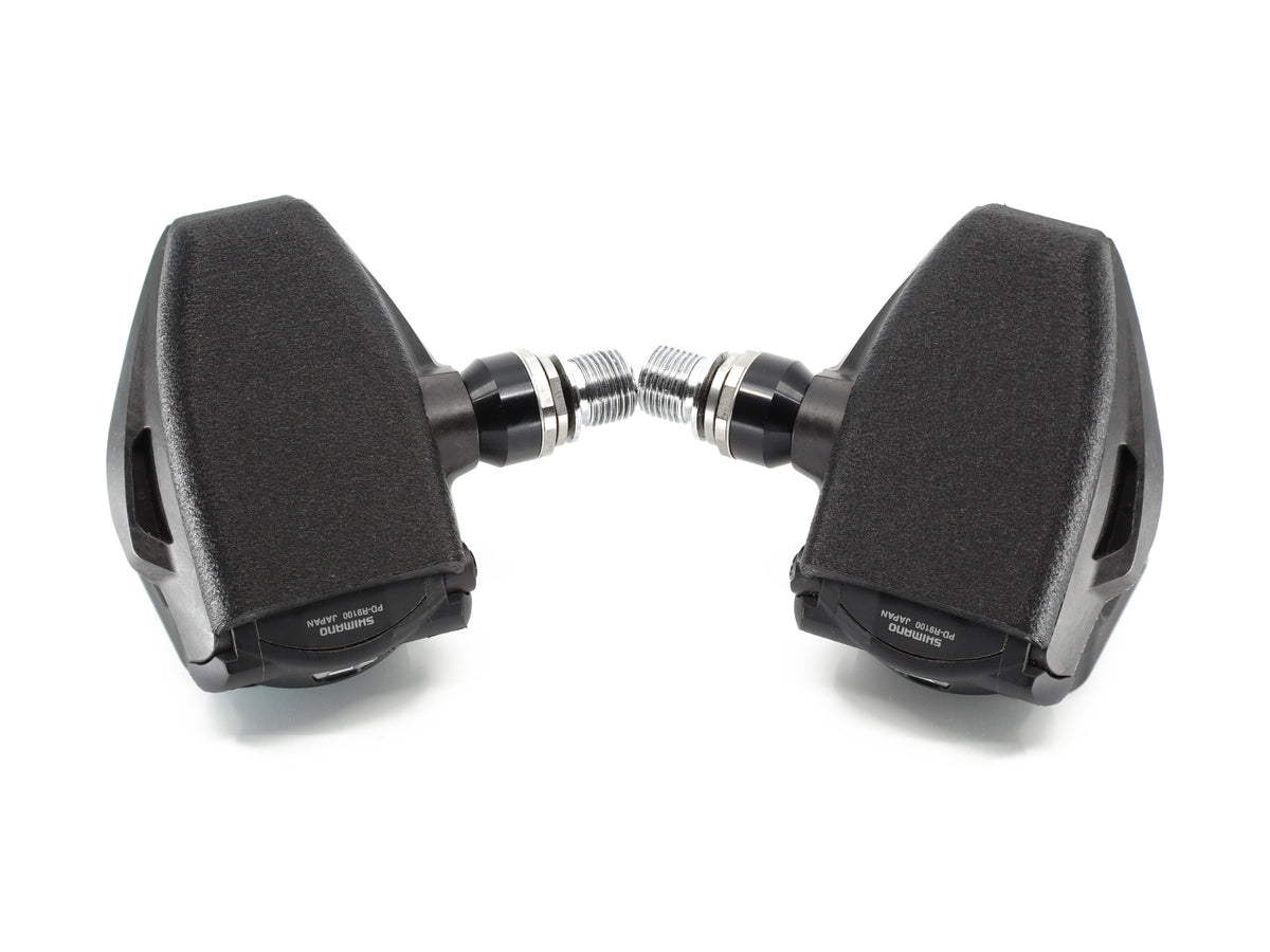 Aercover pedal covers on Shimano Dura-Ace R9100 pedals, side view